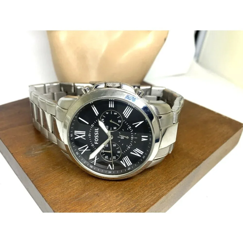 Fossil Men's Watch FS4736 Grant Quartz Chronograph Black Dial Silver Steel 44mm